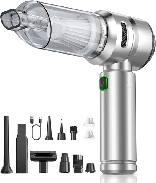 Car Vacuum,3 Suction Modes,Portable Mini Cordless Cleaner with 24000pa Suction Power,Type-C Charge,Handheld Vacuum for Home,Car, Office Desk, Keyboards(Silver White)