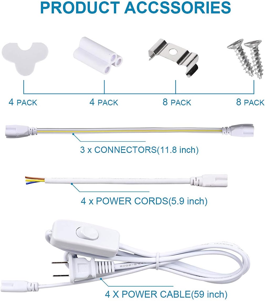 4FT LED Shop Light Fixture, 60W 6500lm 5000K(Super Bright White) Clear, T8 Integrated LED Tube Light Fixtures,V Shape, High Output, with On/Off Switch,Plug and Play,25PCS