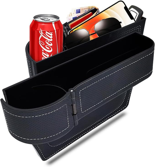 Car Seat Gap Filler Organizer,Multifunctional Car Seat Organizer, Auto Console Side Storage Box with Cup Holders 2 Seat Hooks for Drink, Car Organizer Front Seat for Holding Phone (Black style 2)