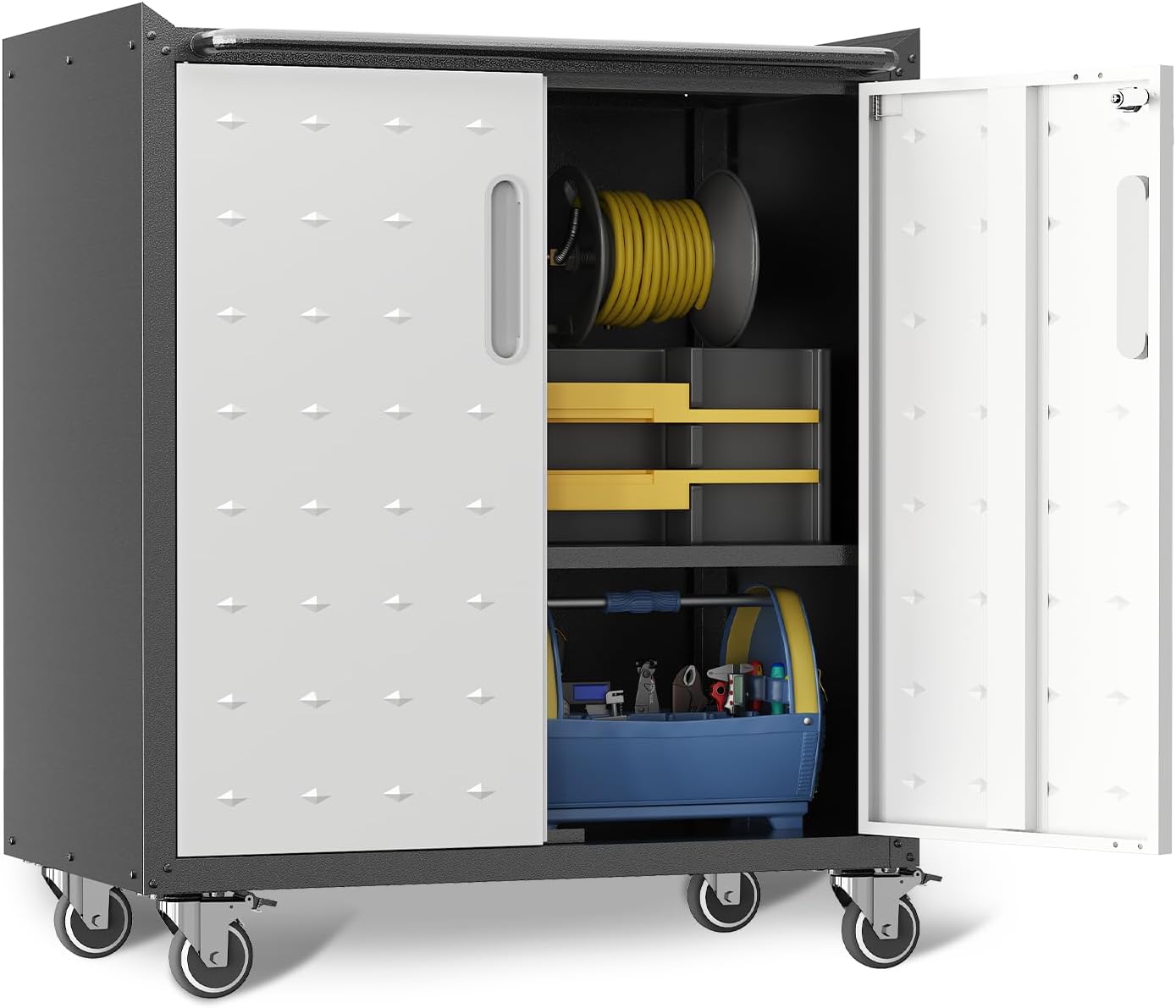 Metal Garage Storage Cabinet with Wheels,Locking Rolling Tool Cabinet with Drawers and Shelves for Home, Office, Garage & Workshop