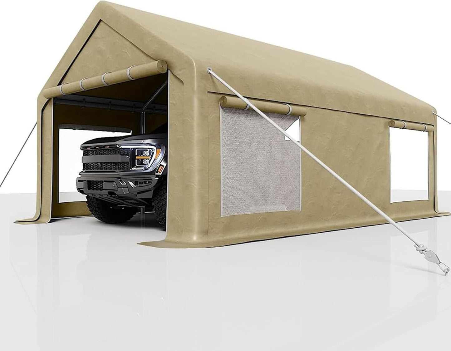13 x 20FT Heavy Duty Carport with Roll-Up Windows, Portable Garage with Removable Sidewalls & Doors, Portable Car Tent Garage with Roll-Up Windows and All-Season Tarp, for Car, Truck,