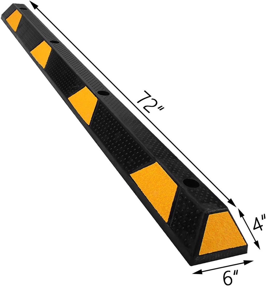 72" Rubber Parking Curbs Block Target with 8 High Reflective Yellow Safety Stripes Wheel Stop for Car Truck RV and Trailer Stop Aid 2 Pack