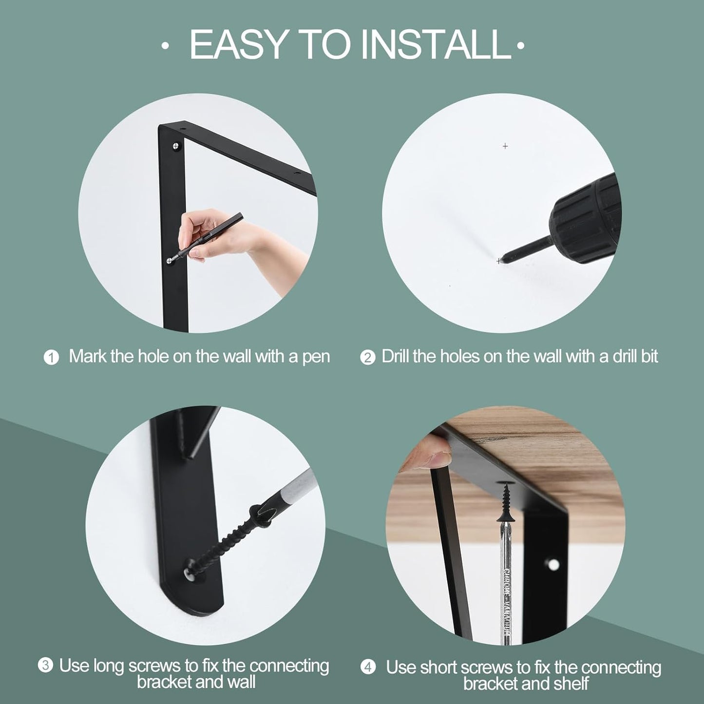 16 Pack L18 x H 12" Black Heavy Duty Shelf Brackets with Screws Metal Shelf Brackets Shelf Support Angle Brackets for Shelves L Brackets Heavy Duty Floating Shelf