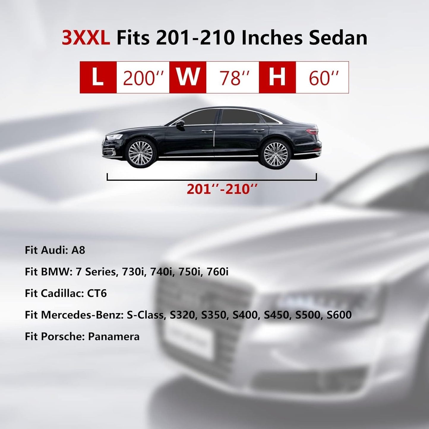 Tecoom Car Cover Waterproof All Weather, Outdoor Indoor Car Covers with Zipper Door, Cotton Backing Full Exterior Covers, Snowproof UV Protection Windproof, Universal Fit for Sedan (191"-200")