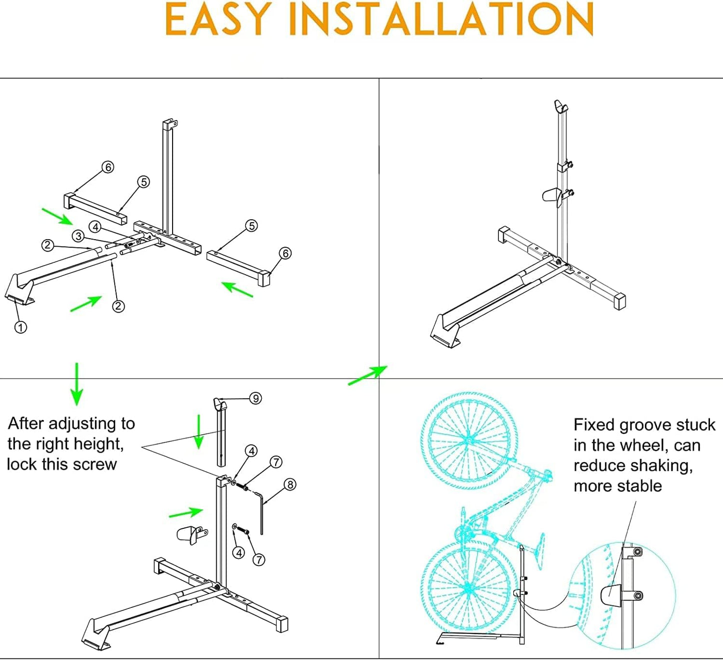 Vertical Bike Stand Floor Bicycle Rack Adjustable Upright Design, Space Saving for Living Room, Bedroom and Garage No-Damage Wall Apartment Super Stable Parking Racks, for Indoor Bike Storage