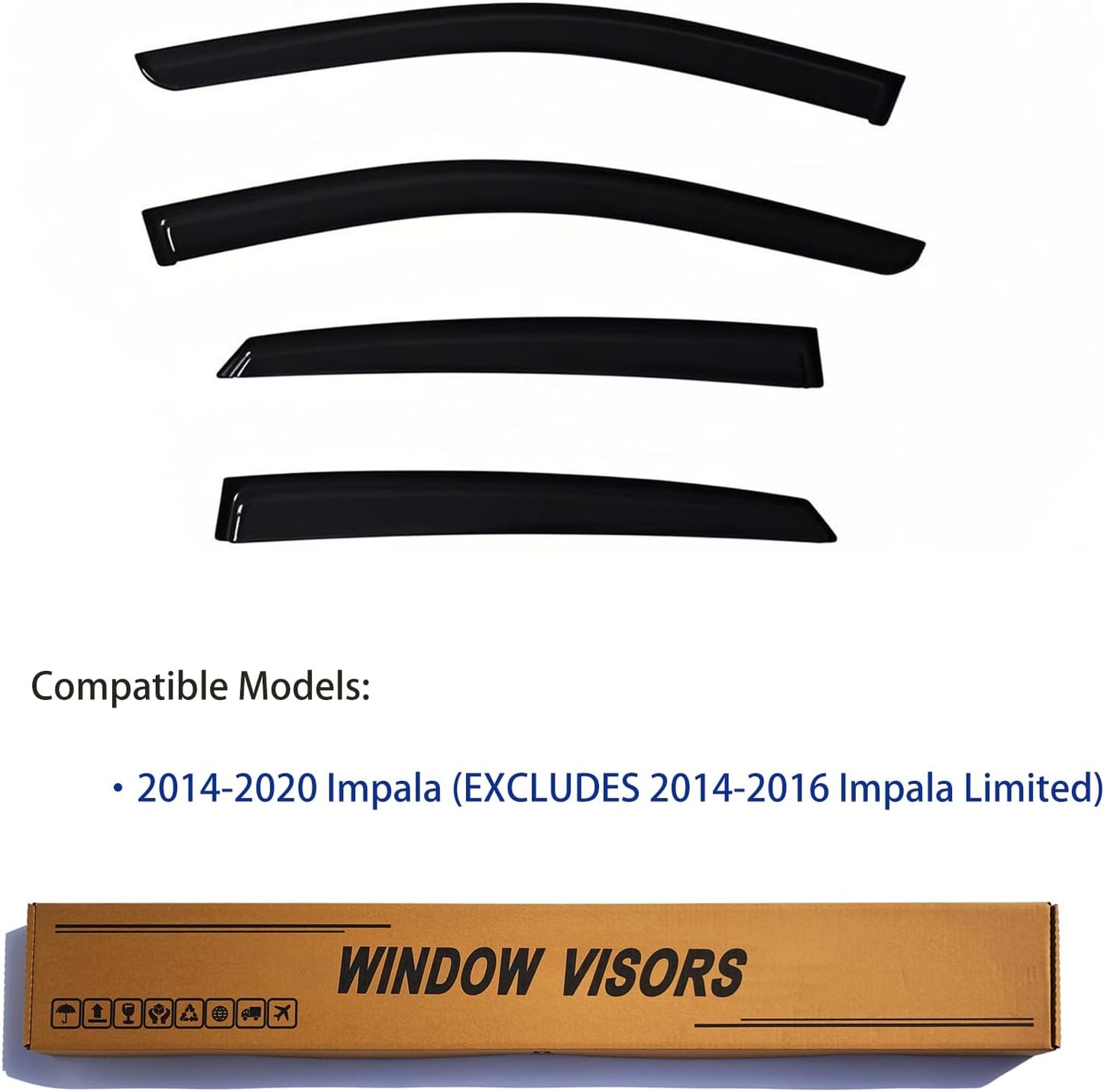Window Visors Rain Guards fits 2014-2020 Impala (EXCLUDES Impala Limited), Out-Channel Window Wind Deflectors Vent Shades Accessories, Dark Smoke 4 Pcs, 2015 2016 2017 2018 2019
