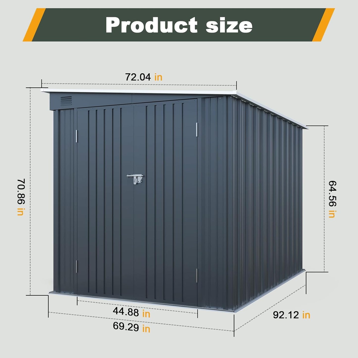 6x8 FT Lean to Shed with Lockable Double Doors, Metal Outdoor Storage Shed with Free PC Light Board for Tools, Outside Storage Shed Waterproof for Backyard, Garden, Patio