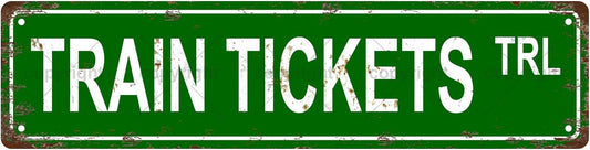 TRAIN TICKETS TRL Space Vintage Metal Tin Sign, Street Sign, Home Decor, Room Decor, Wall Decor, Bathroom Decor, Bar Decor, Cafe Decor, Garage Decor, 16 x 4 Inch