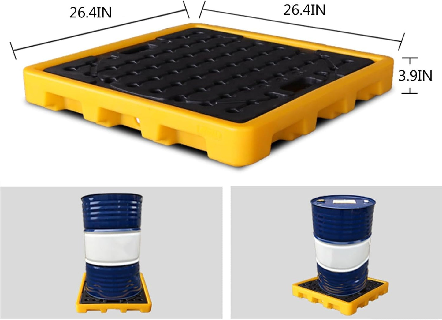 2 Drum Containment Spill Pallet, Polyethylene Low Profile Paint Bucket Tray, Industrial Garage Storage Detachable Shipping Leakproof Platform (Color : Yellow-5 Pack, Size : 26.4"x26.4"x3.9"