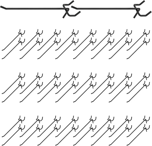 50Pcs 6"/15CM Pegboard Hooks Assortment Set, Metal Peg Board Hooks with 2.5mm Hole Pitch 4mm Wire Diameter Slatwall Hanging Hook for Garage Organization Wall Hanging (Black)