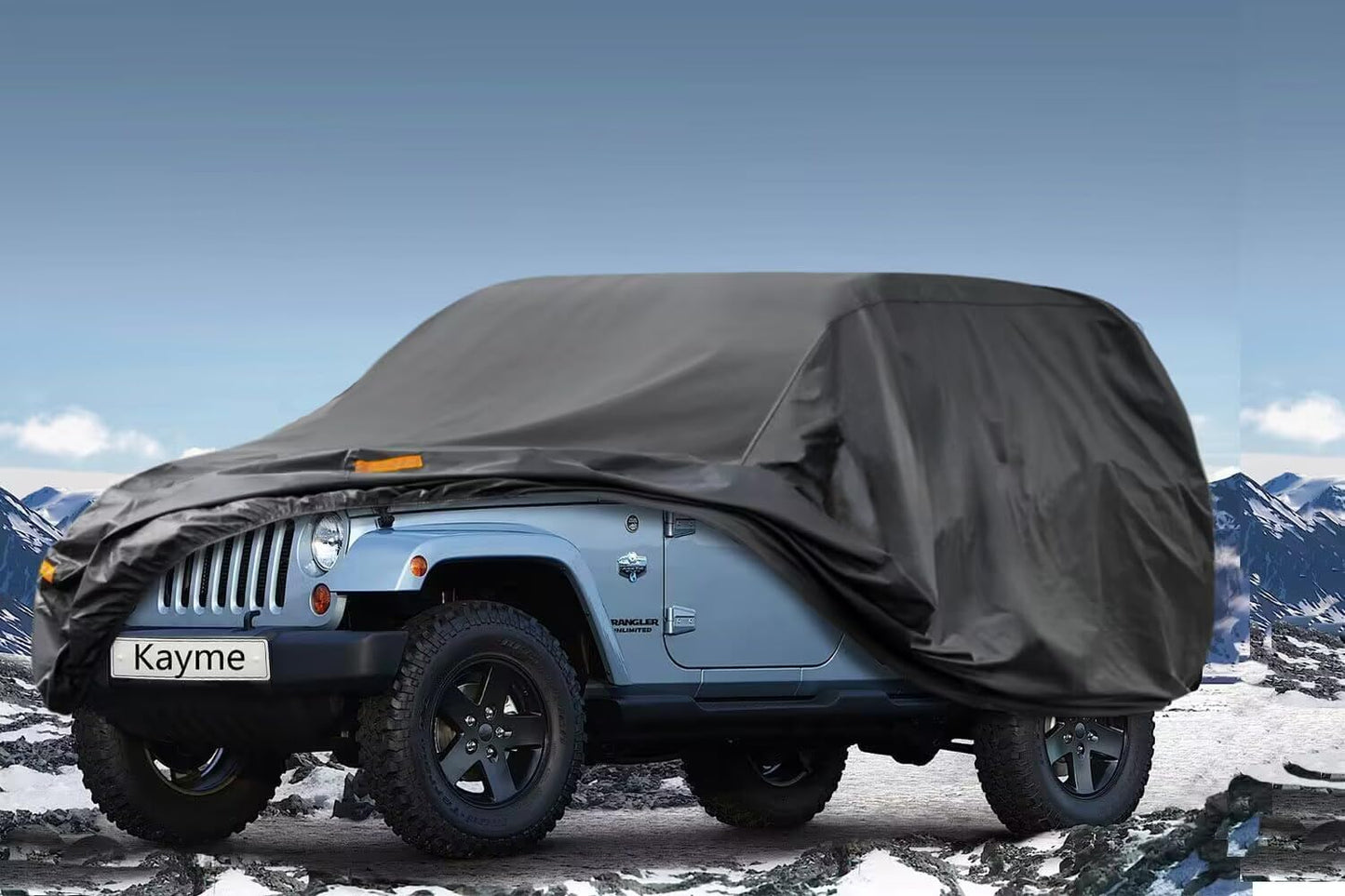 Kayme 7 Layers Car Cover Custom Fit for Jeep Wrangler 4 Dr/Unlimited 4 Door JK JL, Waterproof All Weather for Automobiles, Outdoor Full Cover Rain Sun UV Protection.Black
