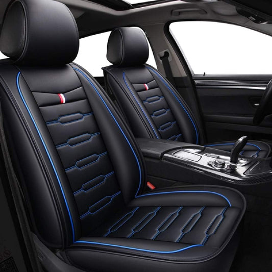 Seat Covers Full Set, Waterproof Leather Seat Covers for Cars, 5 Seats Universal Car Seat Protectors, Black Car Seat Covers Car Seat Cushions Fit for Most Cars (Black-Blue)