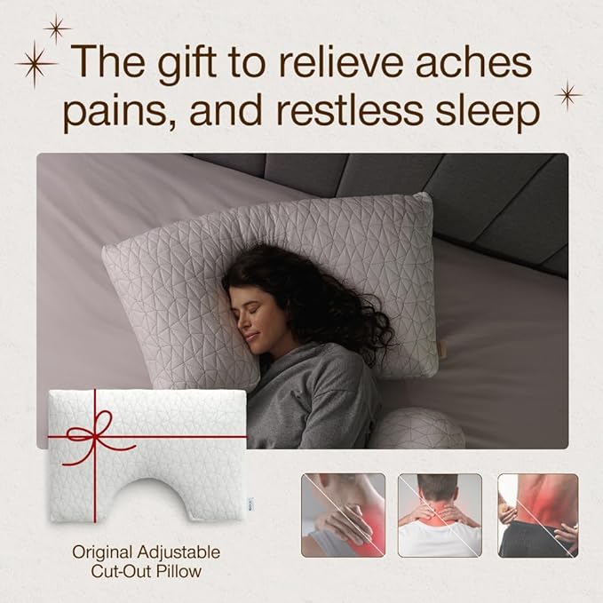 Coop Home Goods Original Cut-Out Adjustable Pillow, Queen Size Bed Pillows for Neck & Head Support, 18 x 28 “ Memory Foam Pillows - Medium Firm for Side Sleeper, CertiPUR-US/GREENGUARD Gold