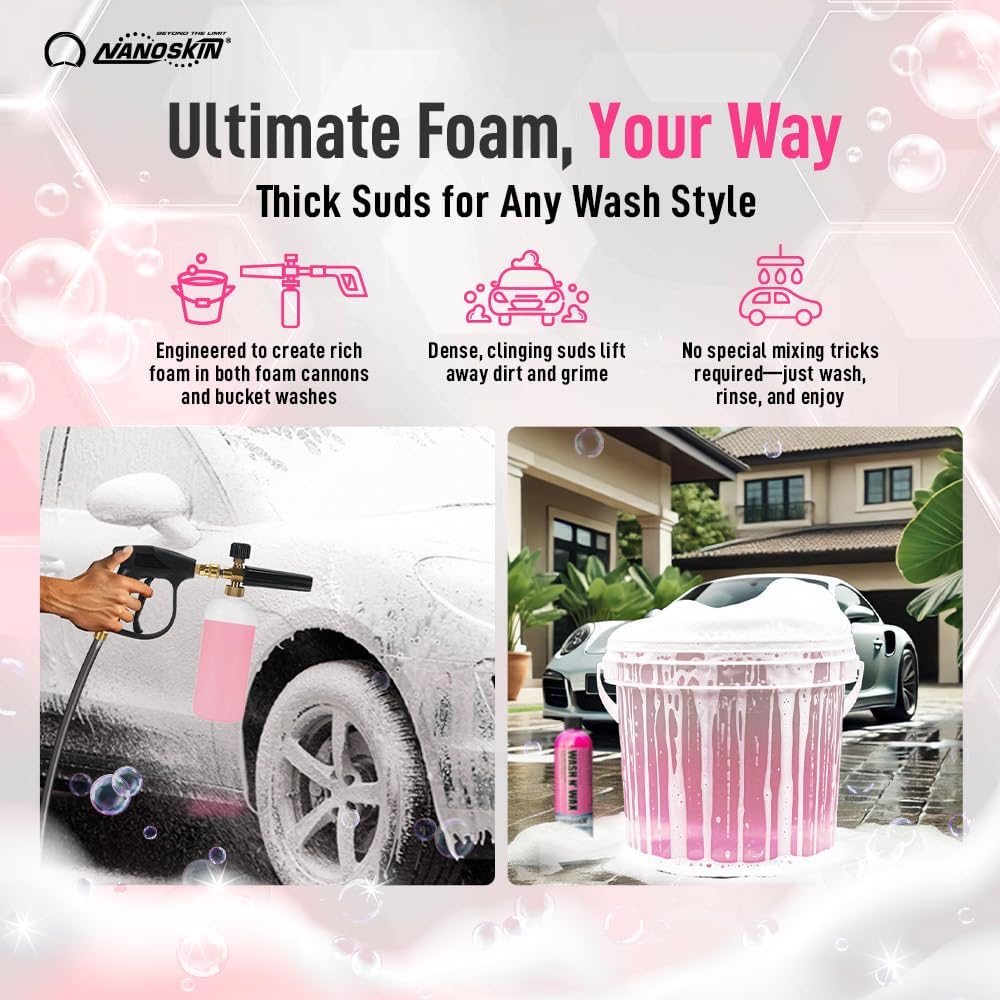 Nanoskin WASH N' WAX with Carnauba 55 gallons - Cleans & Shines in One Step | Works with Foam Cannon, Foam Gun, Bucket Washes, Pressure Washer | Carnauba Wax Protection for Cars