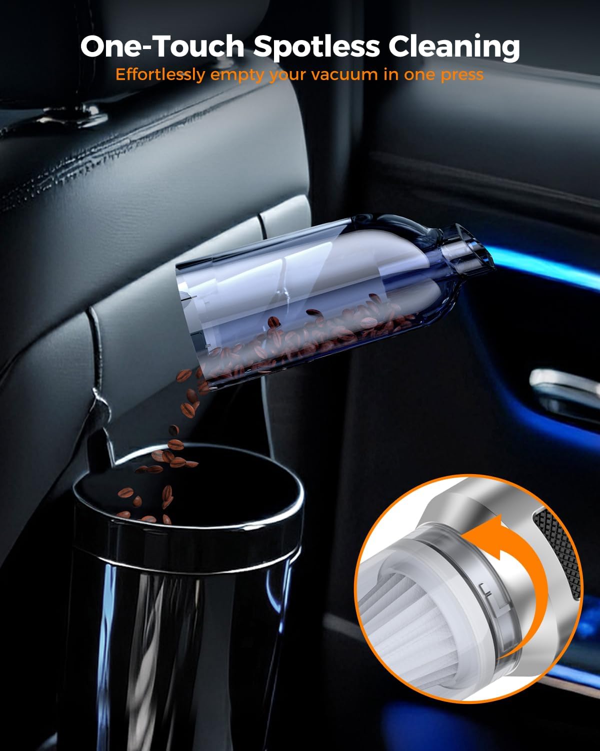 Car Vacuum,3 Suction Modes,Portable Mini Cordless Cleaner with 24000pa Suction Power,Type-C Charge,Handheld Vacuum for Home,Car, Office Desk, Keyboards(Silver White)