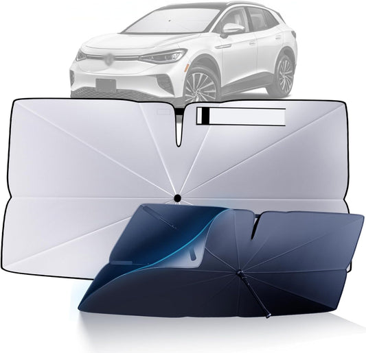 Windshield Sun Shade Umbrella for 2021-2025 Volkswagen VW ID.4 Accessories: Custom Fit 240T Silver, Double Thickened, Foldable Sunshade Window Sun Visor, Ultimate 99% UV Blocking for Pro/Pro S/Plus