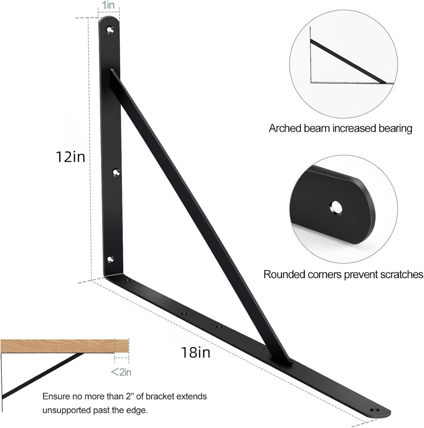 8 Pack L18 x H 12" Black Heavy Duty Shelf Brackets with Screws Metal Shelf Brackets Shelf Support Angle Brackets for Shelves L Brackets Heavy Duty Floating Shelf