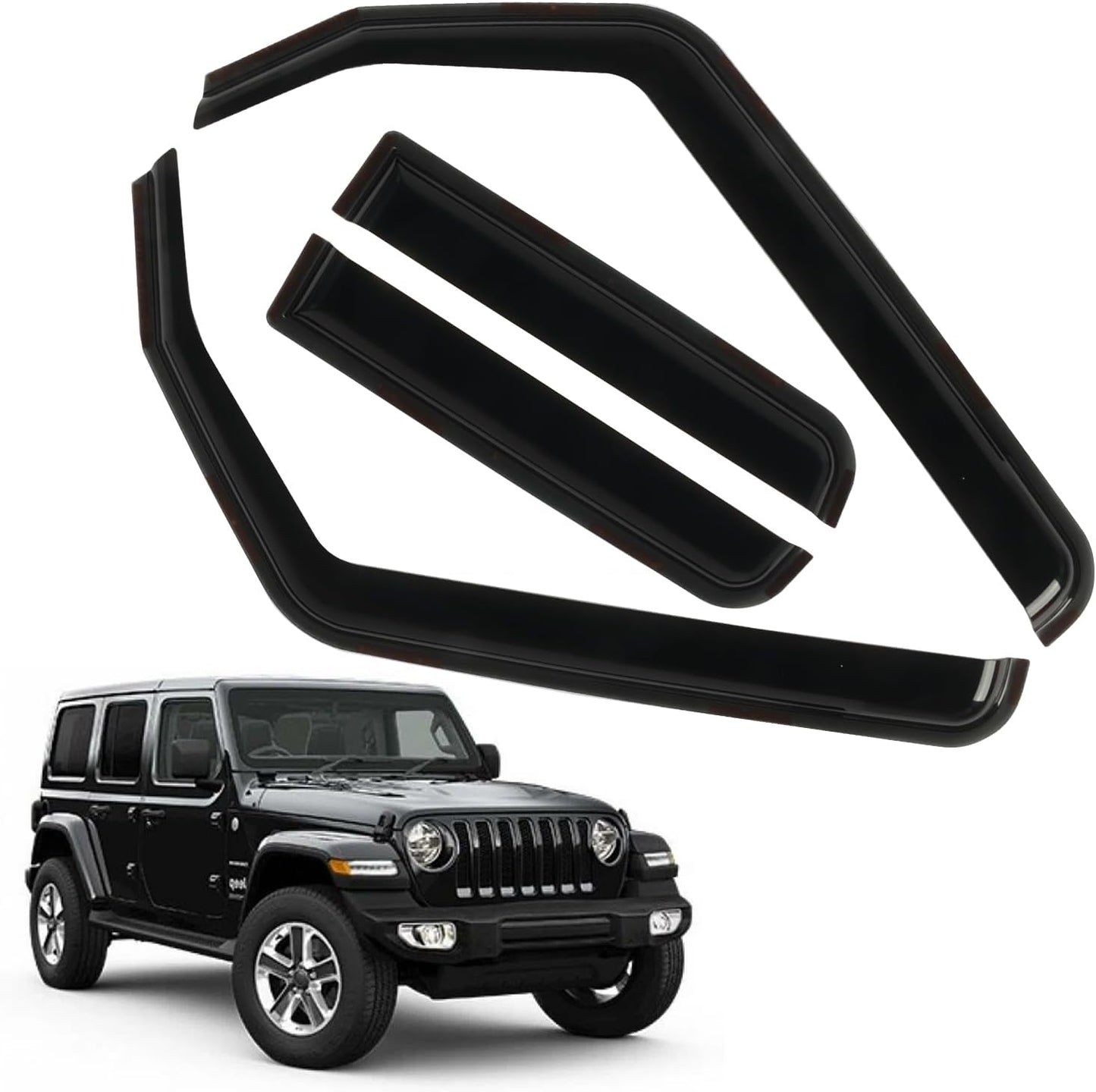 in-Channel Rain Guards Fit for 2018-2025 Jeep Wrangler JL/Gladiator 4-Door 2020-2025, Durable Vent Window Visors Shade, Side Wind Deflectors, 2019 2020 2021 2022 2023 2024