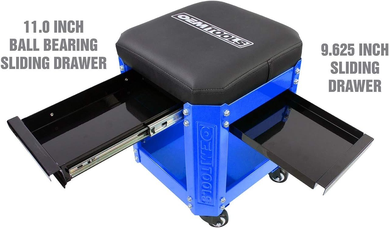 OEMTOOLS 24996 Blue Workshop Creeper Seat, Rolling Stool with Tool Storage, Mechanic Stool for Garage Work, 280 lb Capacity