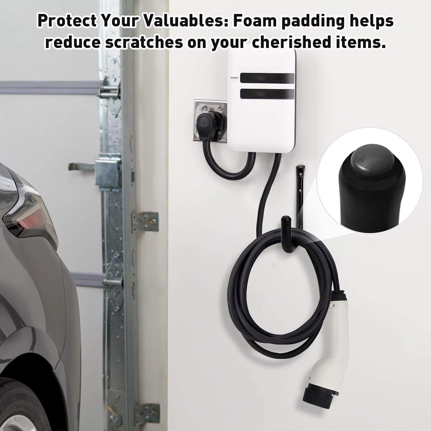 KURUI 10" Garage Organization Wall Hooks, 66 LB Heavy Duty Water Hose Holder for Hanging Ladder Extension Cord Garden Tool Cable, 4 Pcs, Black