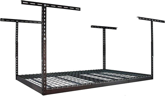 MonsterRax Overhead Garage Storage Racks 4x6 (2-Pack) Ceiling Mounted Shelving, Adjustable Hanging Storage Organizer, Heavy Duty Steel, Holds 500 Pounds, Hammertone, Adjusts 24"-45” off Ceiling