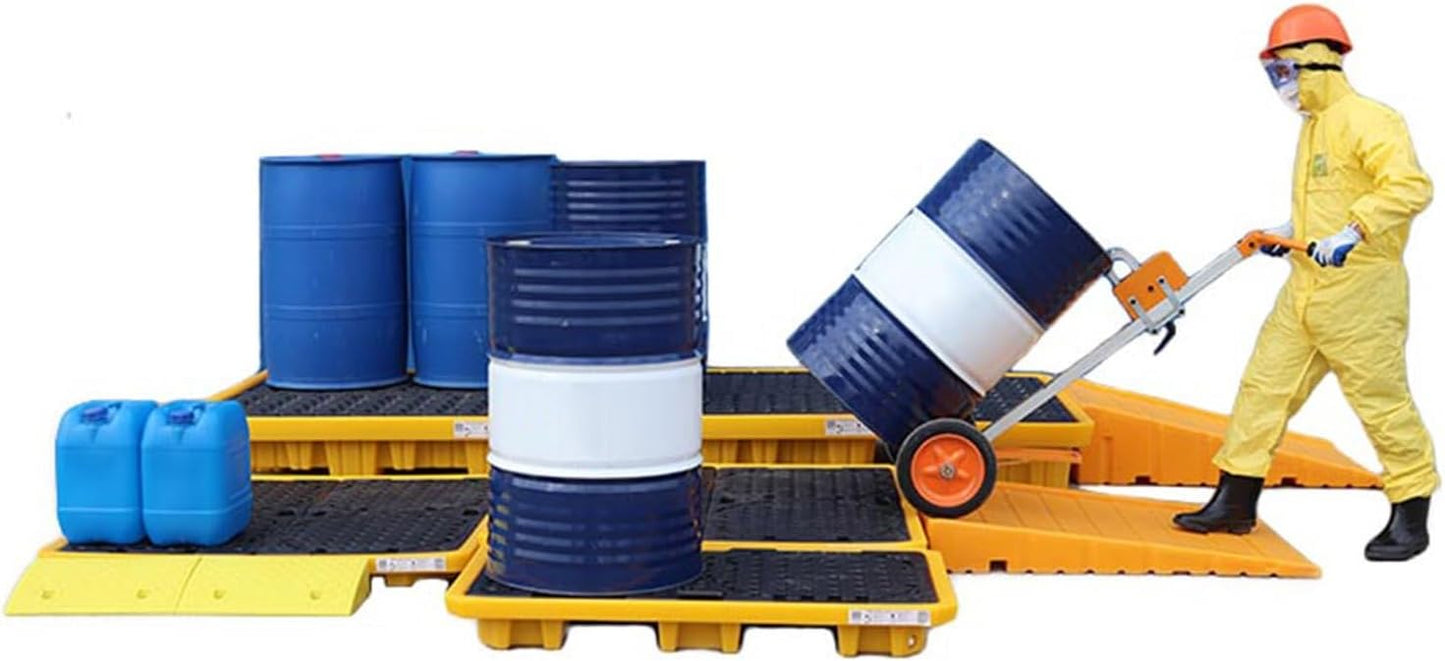 Drum Containment Spill Pallet, Industrial Nestable Oil Drums Leak-Proof Tray, Garage Storage Detachable Anti Slip Polyethylene Platform with Drain (Color : Yellow-2 Pack, Size : 19.3"x14"x3.