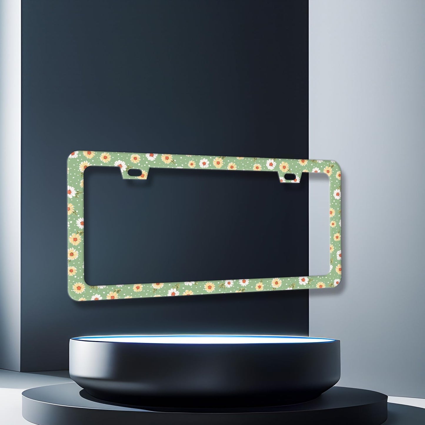 Cute Daisy Floral License Plate Frame Beautiful Flowers License Plate Holder for Personalized Car Decorative Stainless Steel Colorful License Plate Daisy Auto Part with Screws 12.2" x 6.2"