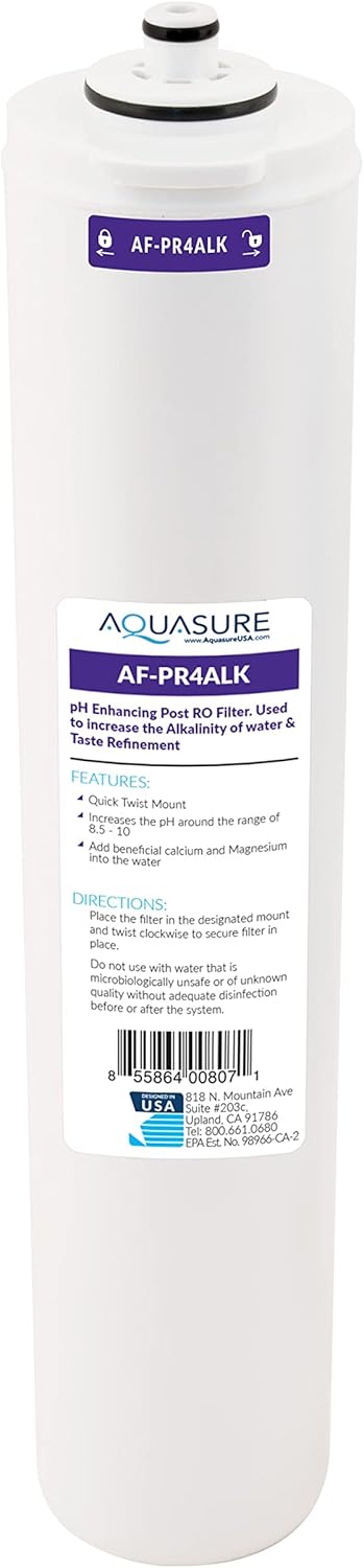 Aquasure Premier Stage 4 Alkaline Remineralizing Filter Quick Twist Replacement Cartridge AF-PR4ALK for AS-PR75/AS-PR100 4-Stage Reverse Osmosis Water Filter System | Restore Minerals, pH+ Balance