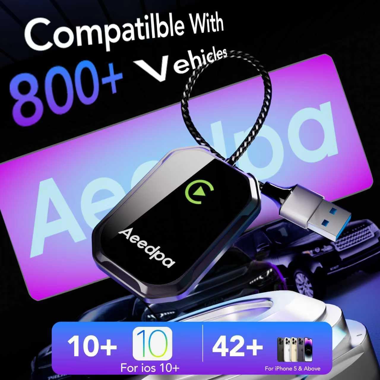 Mini Wireless CarPlay Adapter for iPhone - Convert Wired to Wireless | Bluetooth 5.3 | Plug & Play | iOS 10+ Car Systems 2015+ (for Factory CarPlay)