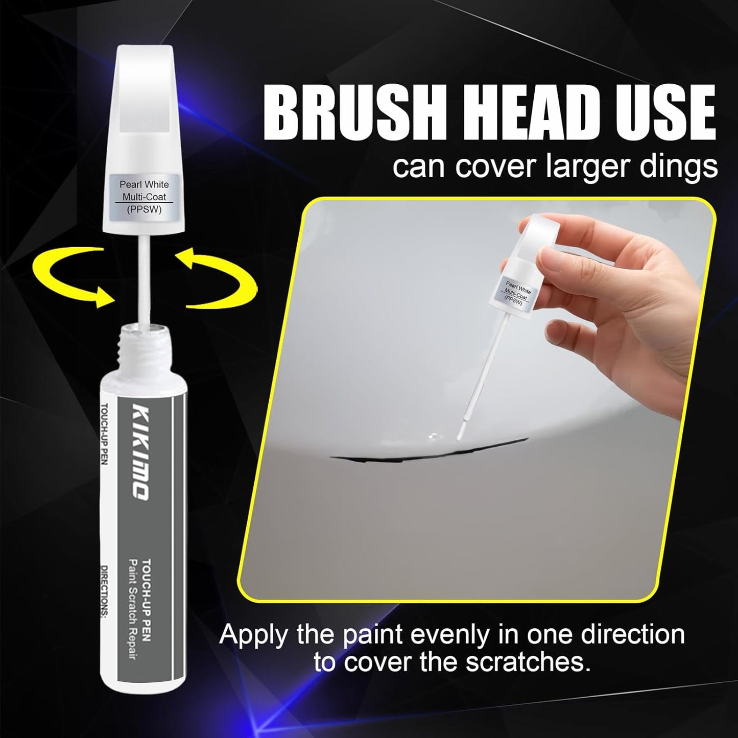 KIKIMO for Tesla Touch Up Paint(Pearl White Multi-Coat(PPSW)), Car Paint Repair Kit for Tesla Model Y/3/S/X, 2 In 1 Scratches Repair with Pen Tip and Brush, Color-Matched for Quick & Easy Fix