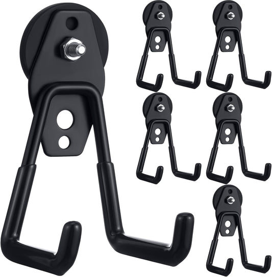Landhoow Large Magnetic Hooks Heavy Duty Garage Magnet Hooks Strong Storage Utility Magnetic Hangers with Anti Slip Rubber Coating for Indoor and Outdoor Hanging(Black,6 Pcs)
