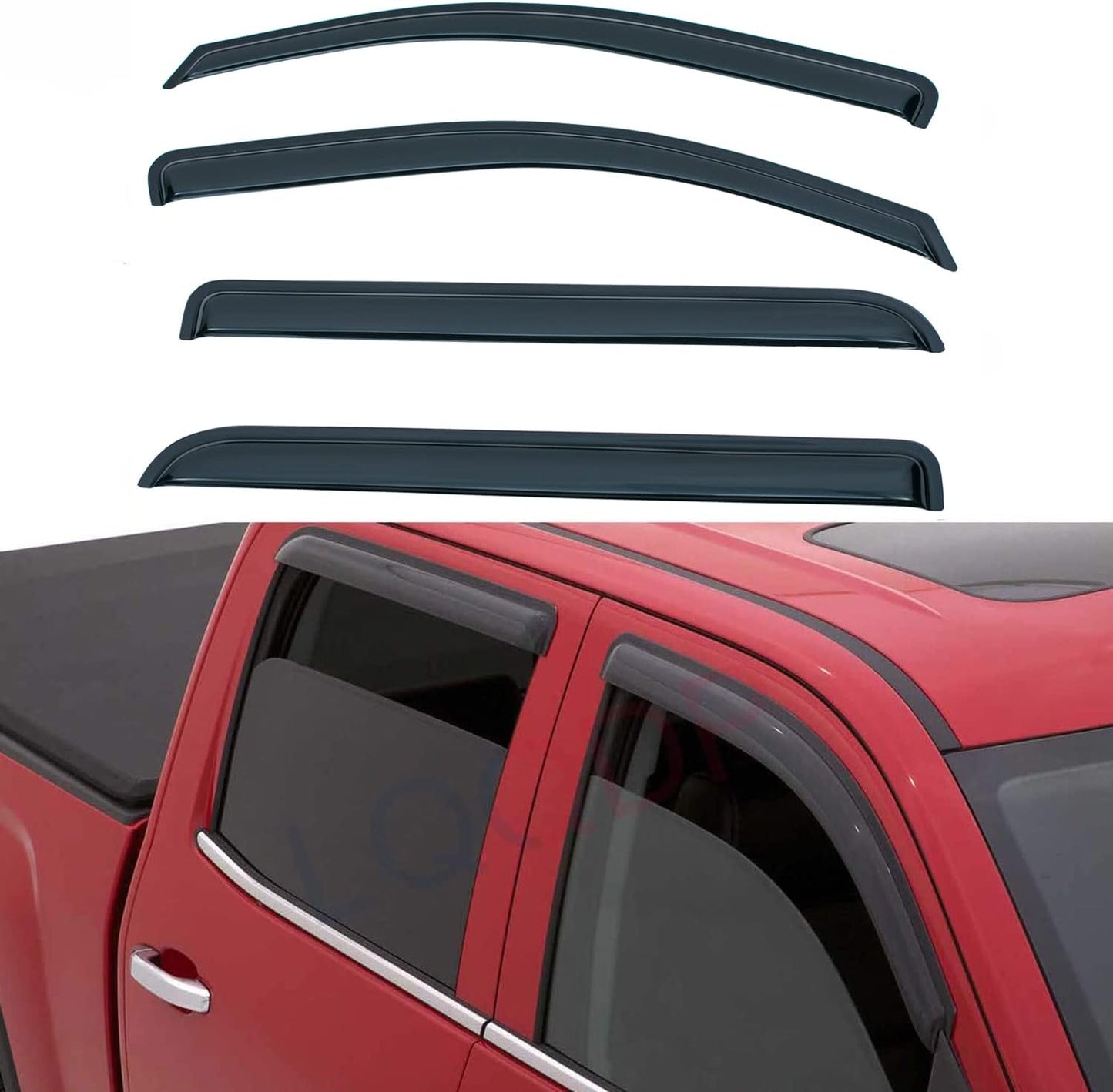 Set of 4 Front+Rear Smoke Sun/Rain Guard Outside Mount Tape-On Acrylic Window Visors Compatible with 14-18 Silverado Sierra 1500 15-18 2500/3500 HD Crew Cab with 4 Full Size Doors