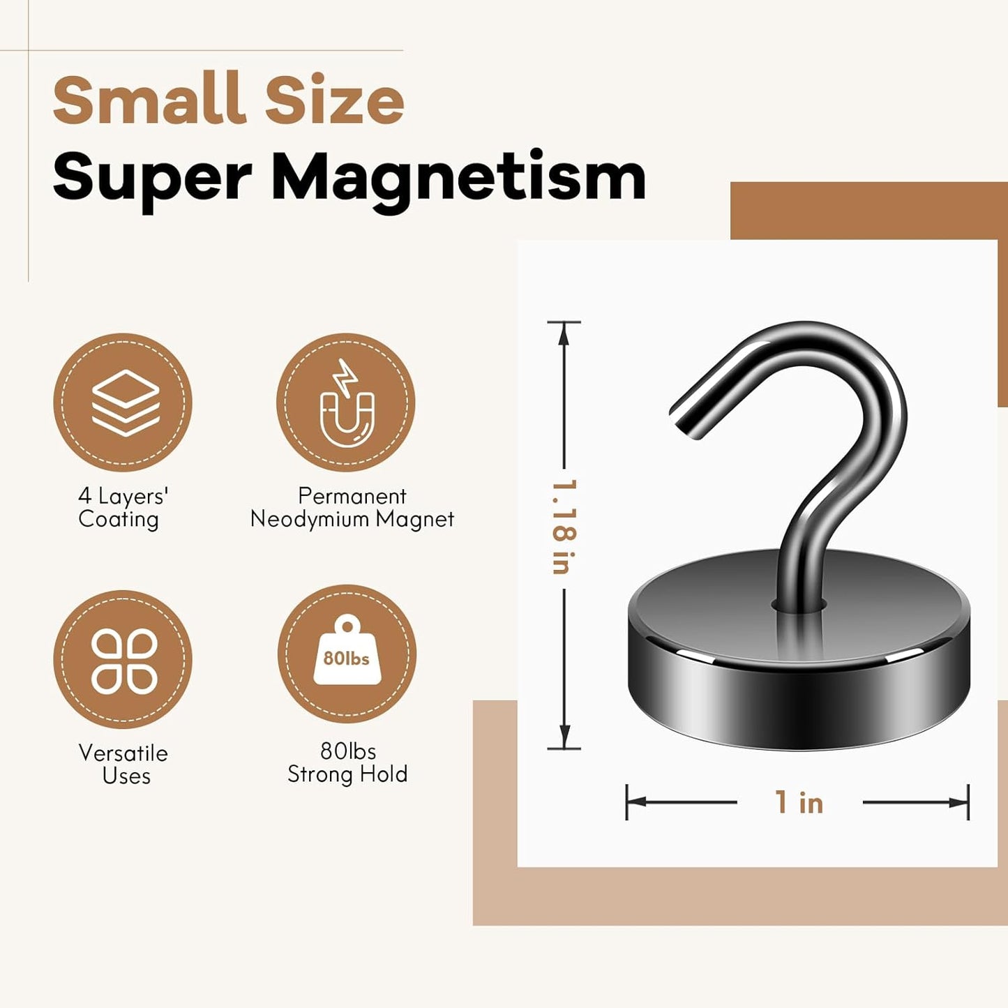 Neosmuk Magnetic Hooks, Cruise Ship Essentials, 80lb+ Heavy Duty Magnetic Hooks for Cruise Cabins, Refrigerator, Grill, Hanging, and Travel | Extra Strong Must-Haves Magnet Hook,Gunmetal