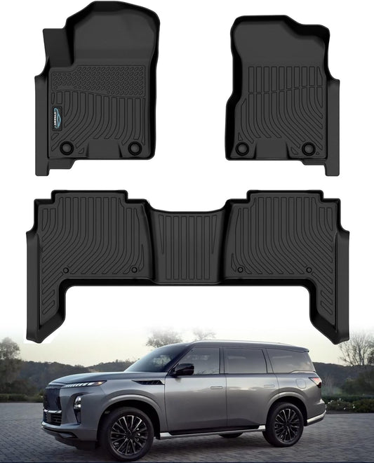 Custom Fit All-Weather TPE Ruber Floor Mats for Nissan Armada/Infiniti QX80 2019-2024 | Waterproof, Anti-Slip Front & Rear Row Floor Liners Automotive Accessories | 3-Piece Set (Black)