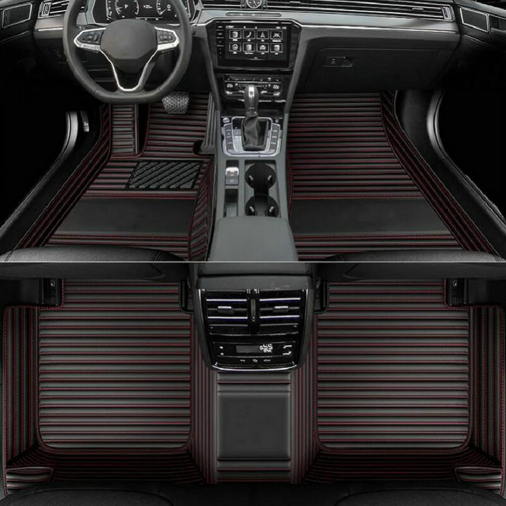 Customized Personalized car Floor mats, All-Weather Luxury car Floor mats, Waterproof and Anti Slip Leather car Floor mat Lining, 95% Customized car, Truck, and SUV Floor mats (Black and red Stripes)