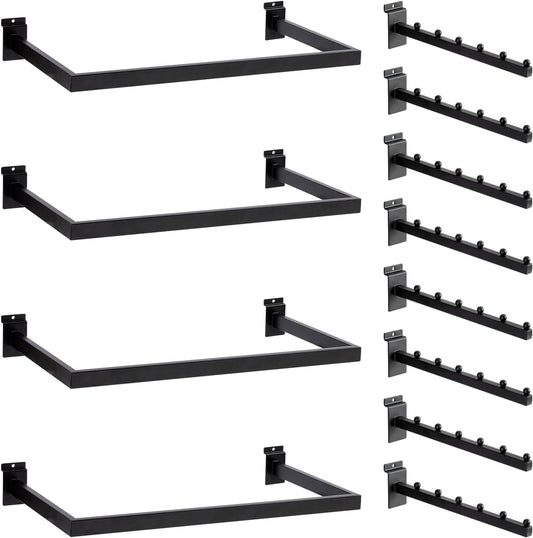 12 Pack Slatwall Accessories Kit with U-Shaped Rectangular Tubing Hangrails and Waterfall Display Hanger, Slatwall Hooks and Hanger for Clothing Retail, Merchandise Display