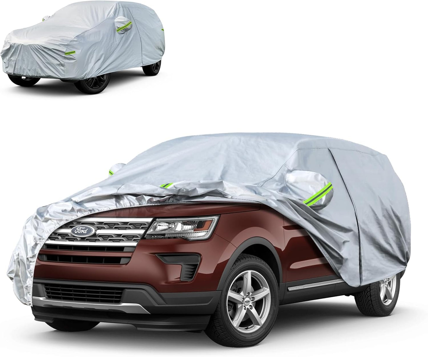 Koukou SUV Car Cover 100% Waterproof All Weather for Automobiles with Zipper Door, Universal Fit Ford Explorer, Jeep Grand Cherokee, BMW X5, Highlander, Etc.(190 to 201 inches)