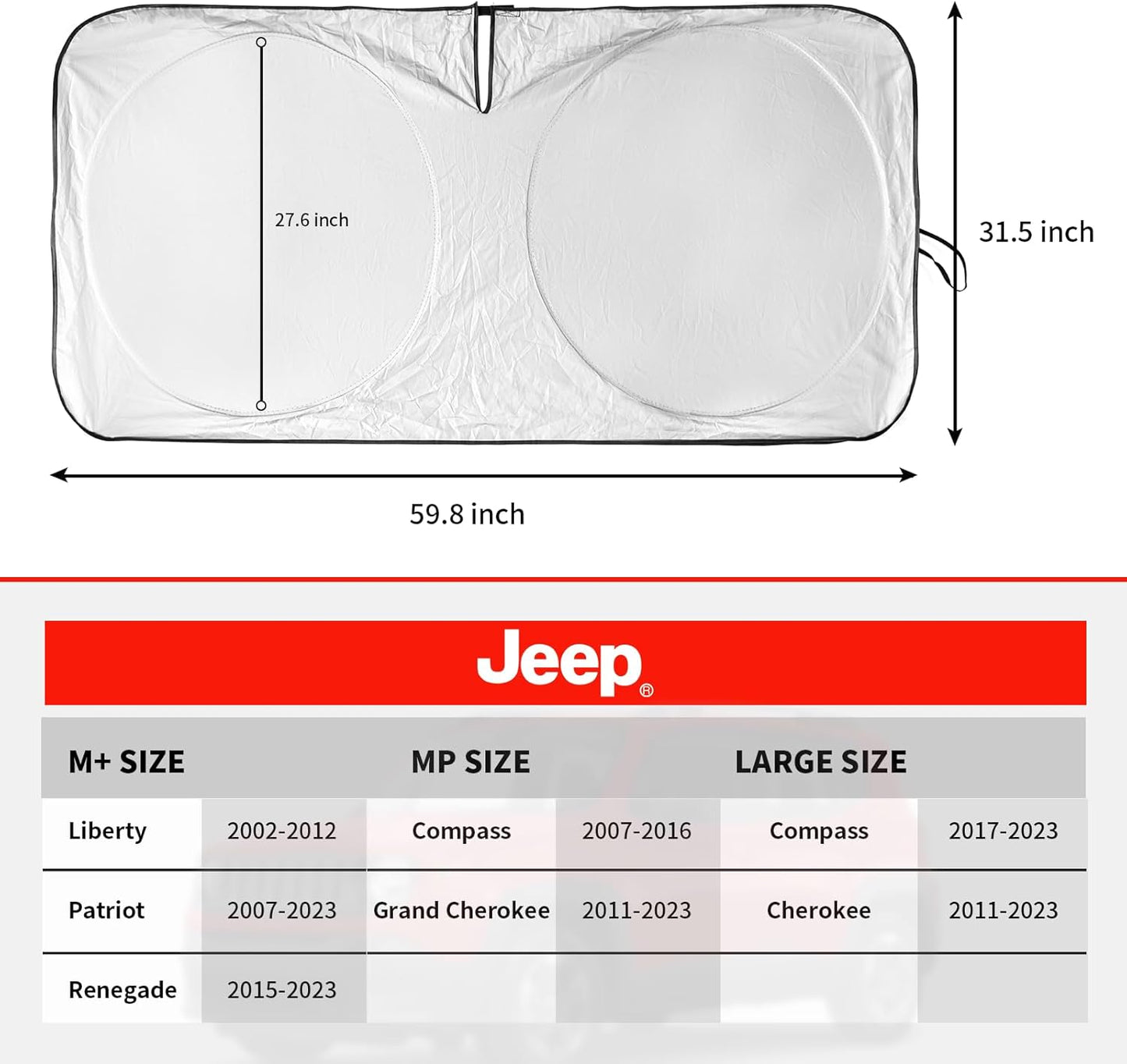 INSAUTO for Jeep Patriot Windshield Sun Shade for Jeep Renegade SUV 2015-2024 2025, Front Foldable Sunshade for 2017 Jeep Patriot SUV Car Sun Visor Cover Blocks UV Rays Keep Your Car Cooler