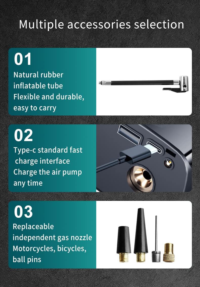 Tire Inflator Portable Air Compressor/Pump for Car Tires w/Digital Tire Pressure Gauge - Air Compressor (120 PSI) - Motorcycle, Electric Bike Pump and Bicycle Pump w/LED Light