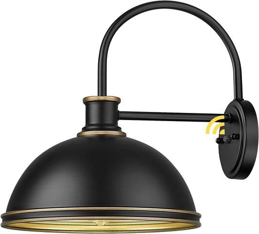 kudos Dusk to Dawn Porch Light Motion Sensor Outdoor Gooseneck Light Fixture Black Farmhouse Wall Sconce Lantern for Porch Entryway Garage, 1 Pack, KDOWL03-BK-S-LC