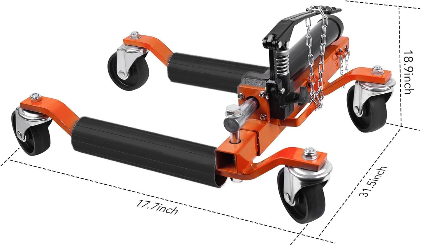 4 Pcs Car Wheel Dolly with Hydraulic Tire Jack, 1500LBS Capacity Trailer Dolly for Vehicle Positioning for Truck RV Trailer, Orange