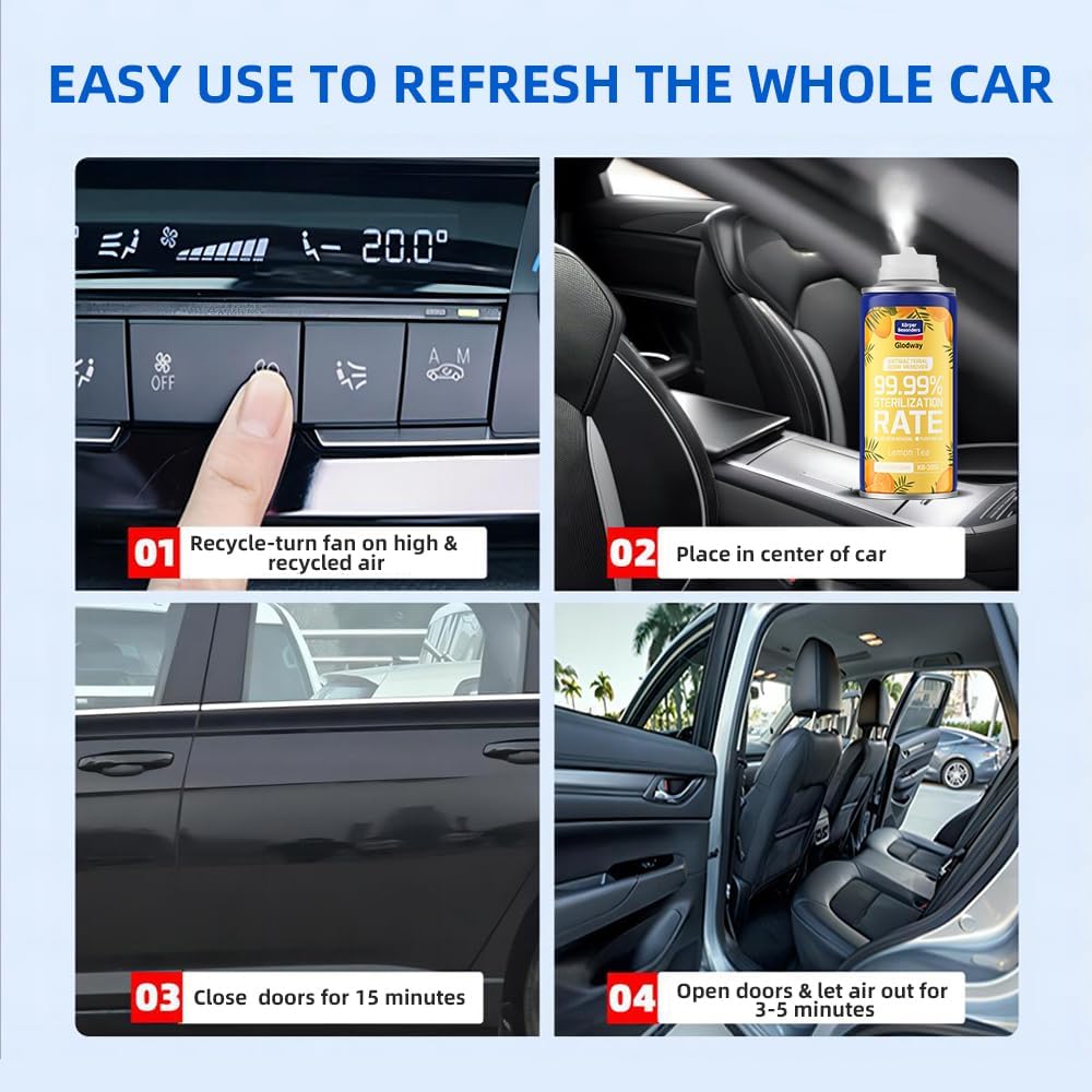 Glodway Whole Car Air Refresher,Odor Eliminator Remover Spray For Car,Lemon Strong Freshener With Odour Eliminator Technology,Long-Lasting Scent,6 Ounce(Pack of 3)
