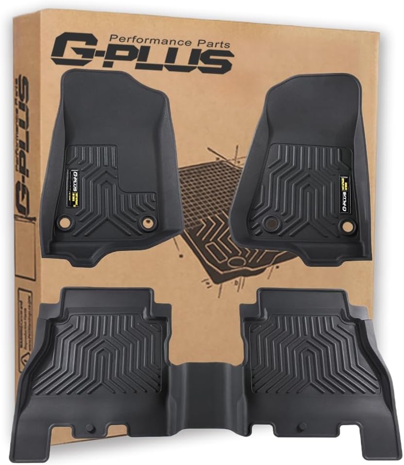 G-PLUS Floor Mats 3PCS Fit for Jeep Wrangler JL 2018-2025 Unlimited 4-Door Only (Not Fit for JK or 4XE), All Weather TPE Custom Fit Heavy Duty Floor Liners 1st & 2nd Row, Black