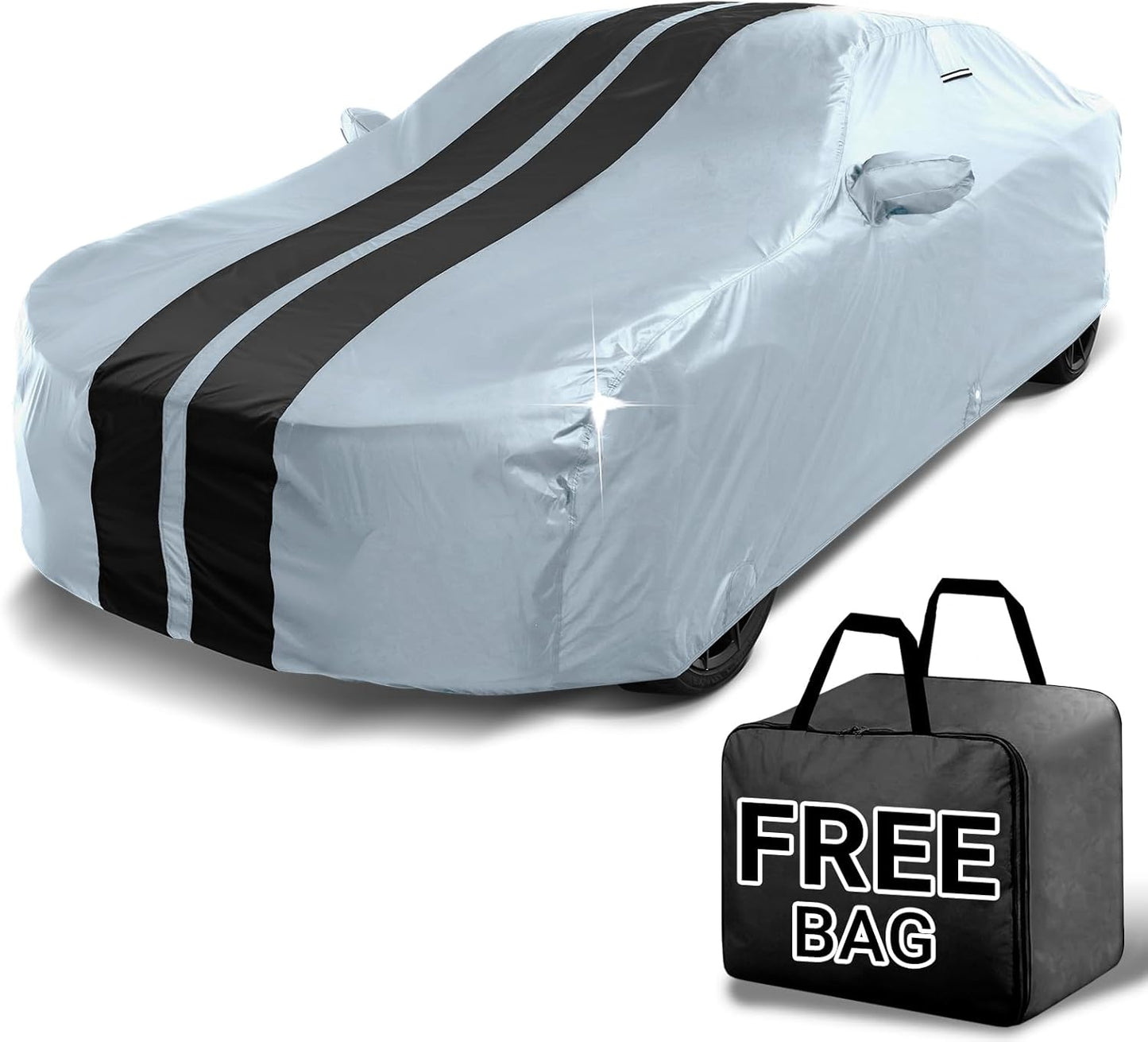 iCarCover Custom Car Cover for Buick Riviera (1989-1993) Waterproof All-Weather Rain Snow UV Sun Protector Full Exterior Indoor Outdoor Car Cover (Stripe - Gray/Black)