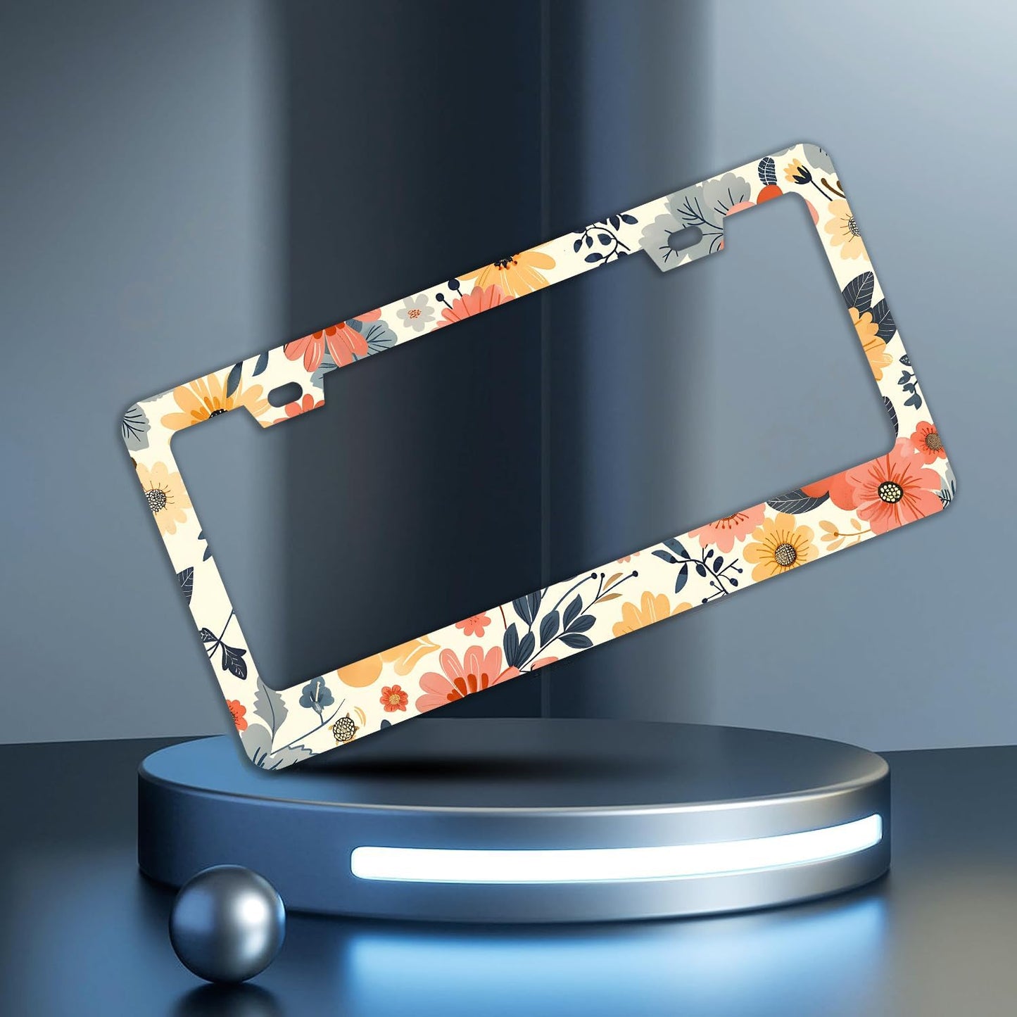 Colorful Floral Flowers License Plate Frames - 2 Pcs Set 2 Holes Stainless Steel Metal Auto Car Accessories Decoration License Plate Frame Cover Size 6.3" x 12.2" Fit US Vehicles for Women Men Gift