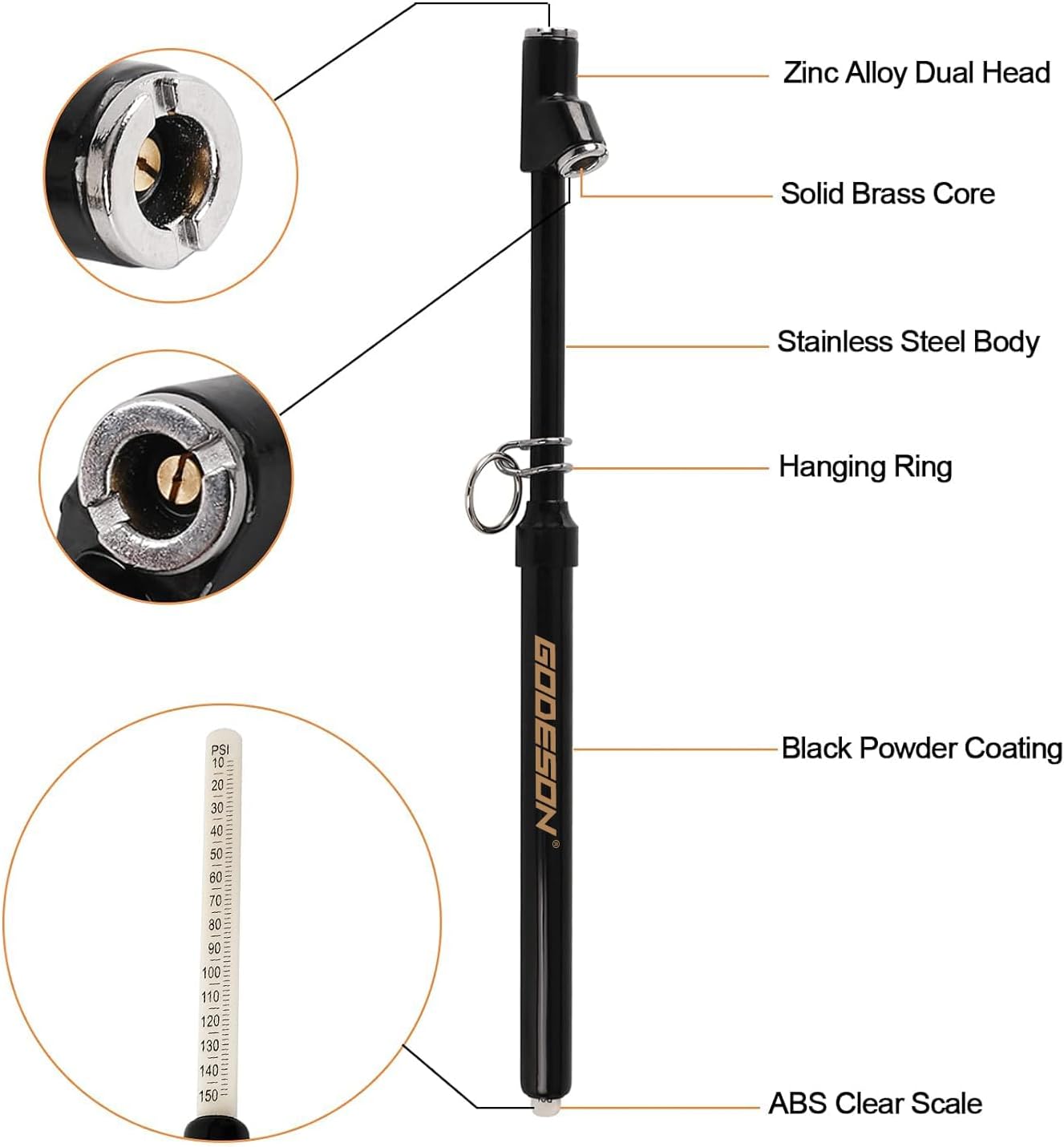 GODESON Dual Head Tire Pressure Gauge, Heavy Duty Pencil Tire Gauge Range 10-150PSI,Dual Head Truck Pen Air Pressure Gauge (Pack of 12)…