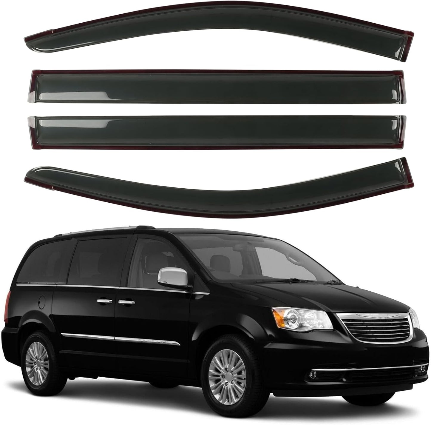 Rain Guard Fit for 2008-2020 Dodge Grand Caravan, 2008-2016 Chrysler Town & Country, Outside Mount Side Window Visor Vent Deflector Shade, 4pcs