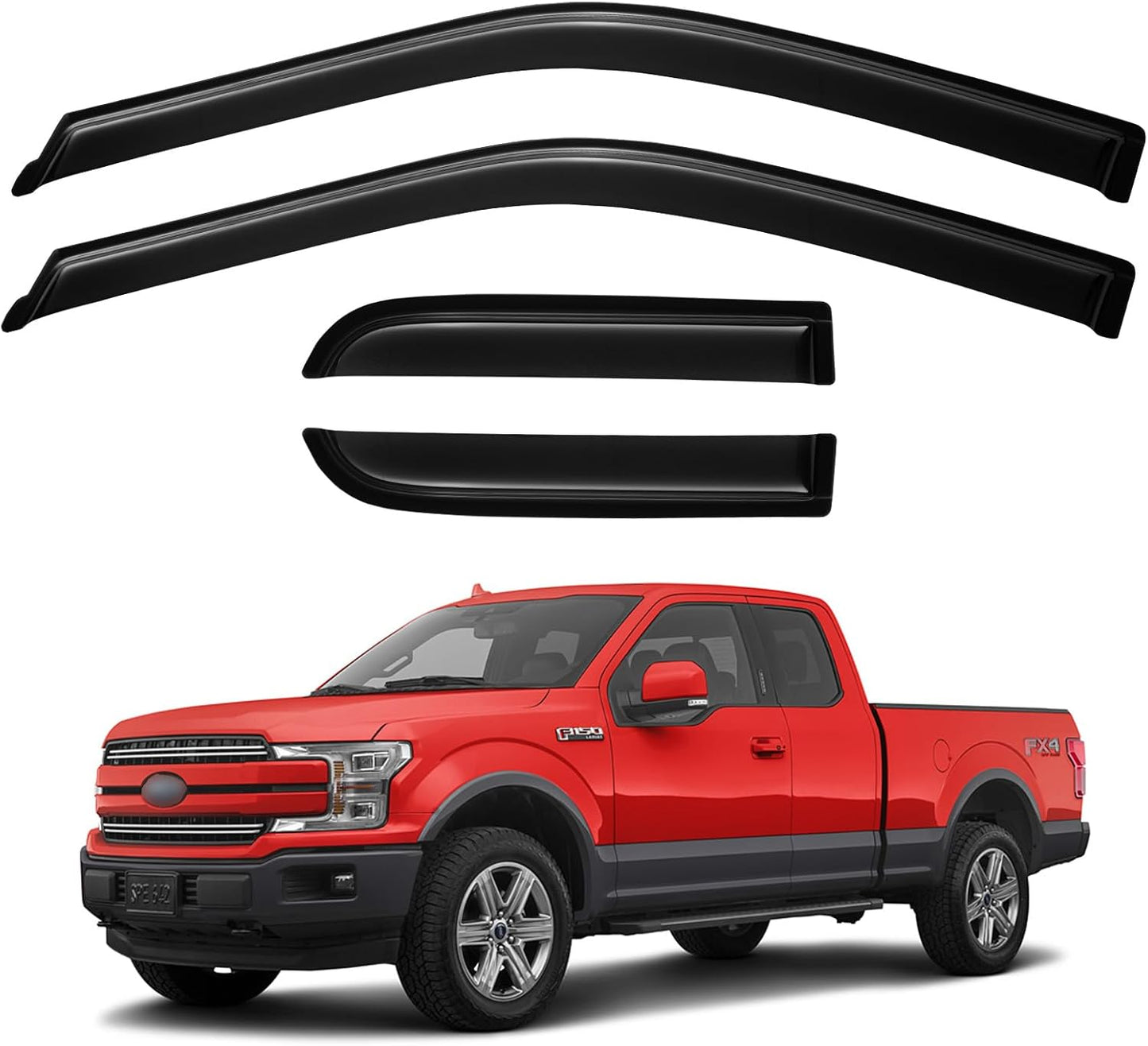 Window Visors Rain Guards for 2015-2024 Ford F150 SuperCab, Out-Channel Window Vent Wind Deflectors Visors Shades for 2017-2024 Ford F150 Raptor/ F250 /F350/ F450 Super Duty Extended Cab