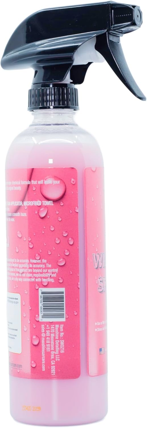 Maxshine Speed Wax, 16oz Spray, Wild Cherry, Carnauba Formula | Quick Polish, Deep Gloss, Stain Resistant | Fast Detailing Spray for Cars, Trucks, Motorcycles, Wet Look Finish