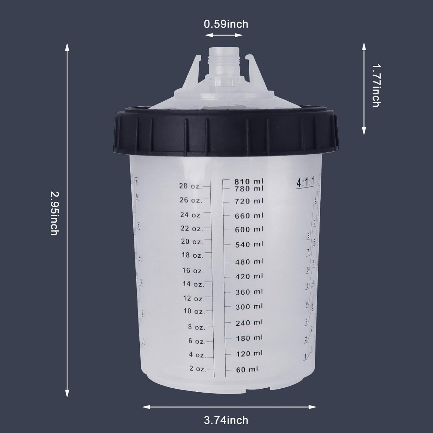 Disposable Paint Cups for Automotive Paint Gun, HVLP Paint Spray Gun 27 Ounce (800ml) Kit with 50 Cups and Lids Systerm, 1 Hard Cup with Retainer Ring and 10 Plugs